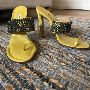 Manolo Blahnik sandal heel with rhinestone detail